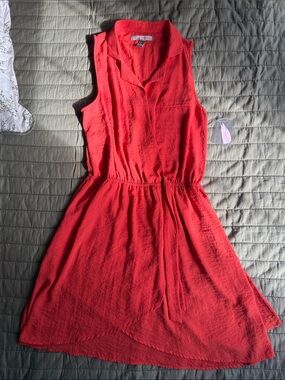 Forever 21 Contemporary Coral Red Sleeveless Shirt Dress Size Medium